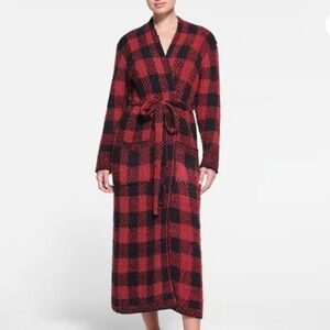 SKIMS Unisex Robe S/M Red Black Brick Buffalo Check Loungewear Cozy